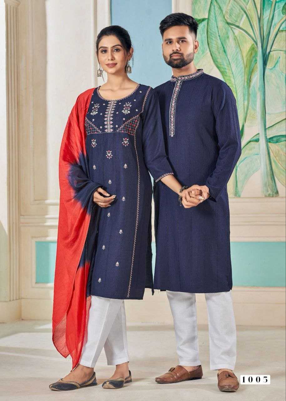 YNF VISCOSE KESH246 Soul Mates COUPLE WEAR WHOLESALE MENS KURTA PAYJAM & FEMALE KURTIS BOTTOM MANUFACTURER- Kapda Export