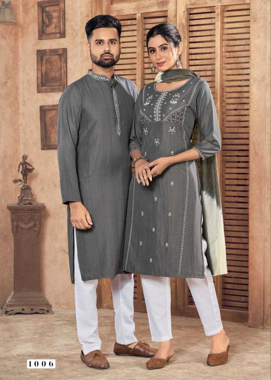 YNF VISCOSE KESH246 Soul Mates COUPLE WEAR WHOLESALE MENS KURTA PAYJAM & FEMALE KURTIS BOTTOM MANUFACTURER- Kapda Export