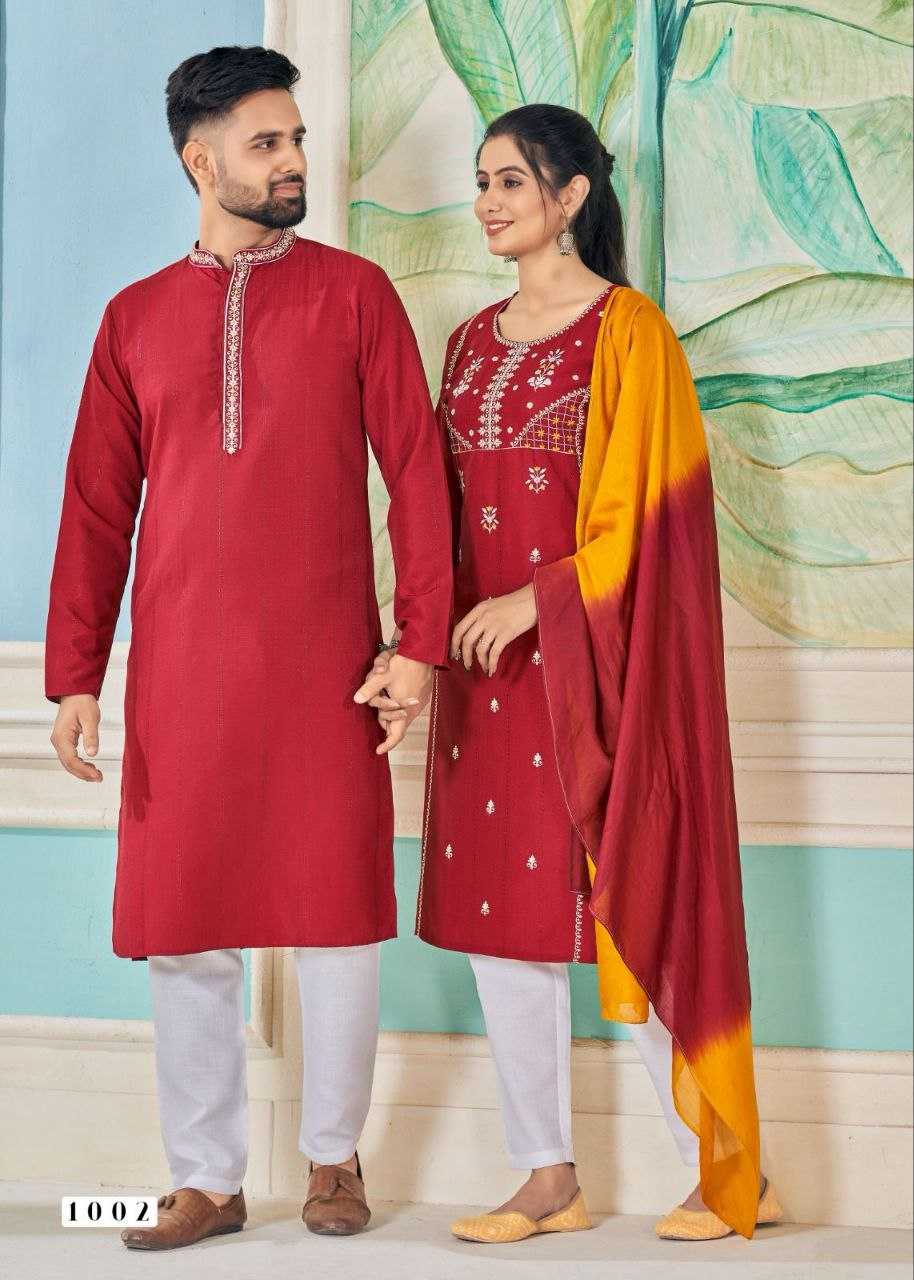 YNF VISCOSE KESH246 Soul Mates COUPLE WEAR WHOLESALE MENS KURTA PAYJAM & FEMALE KURTIS BOTTOM MANUFACTURER- Kapda Export