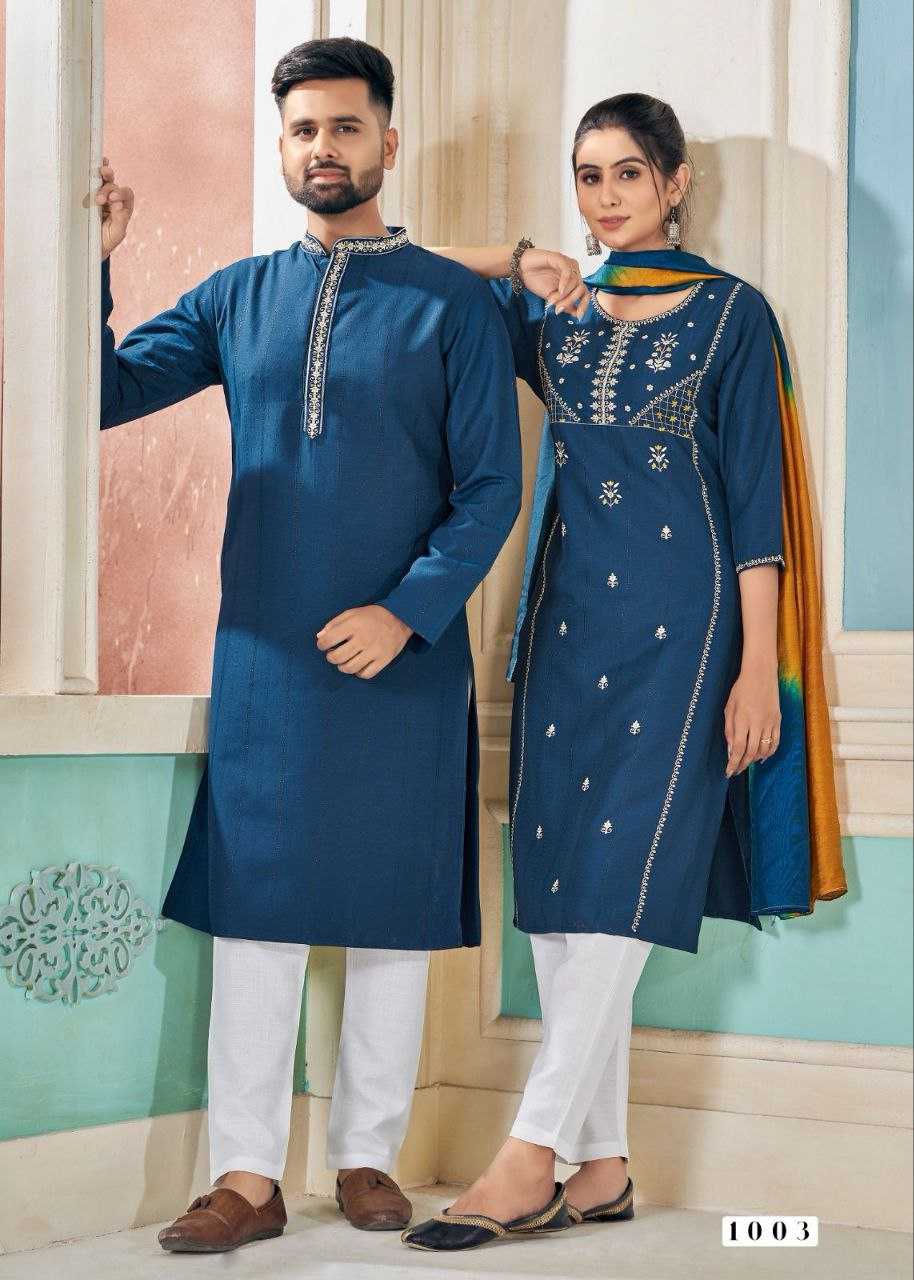 YNF VISCOSE KESH246 Soul Mates COUPLE WEAR WHOLESALE MENS KURTA PAYJAM & FEMALE KURTIS BOTTOM MANUFACTURER- Kapda Export