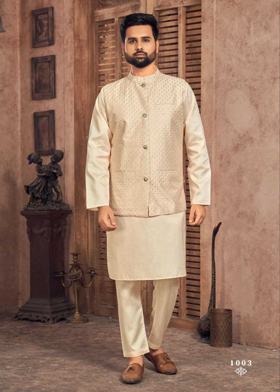 Ynf Banglori Silk KESH246 MANYAVAR V-2 Mens Wear Wholesale Silk Kurta Embroidered Kurta Pajama Men Designer Shirt Manufacturer- Kapda Export