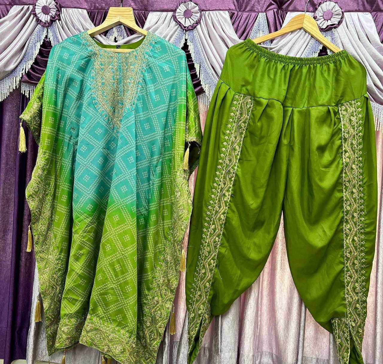 YNF CHINON SILK KESH399 3129 KURTI WHOLESALE SILK EMBROIDERED KAFTAN KURTI WITH DHOTI MANUFACTURER- Kapda Export