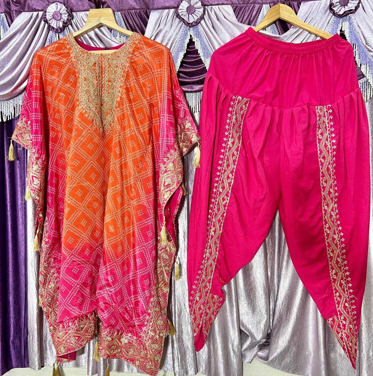 YNF CHINON SILK KESH399 3129 KURTI WHOLESALE SILK EMBROIDERED KAFTAN KURTI WITH DHOTI MANUFACTURER- Kapda Export