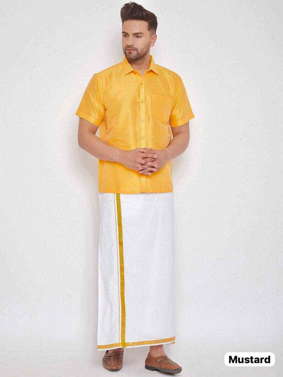 YNF PREMIUM SILK RIN125 Thalaivaa MENS WEAR WHOLESALE MEN PARTY WEAR SLIM FIT SHIRTS WITH DHOTI MANUFACTURER- Kapda Export
