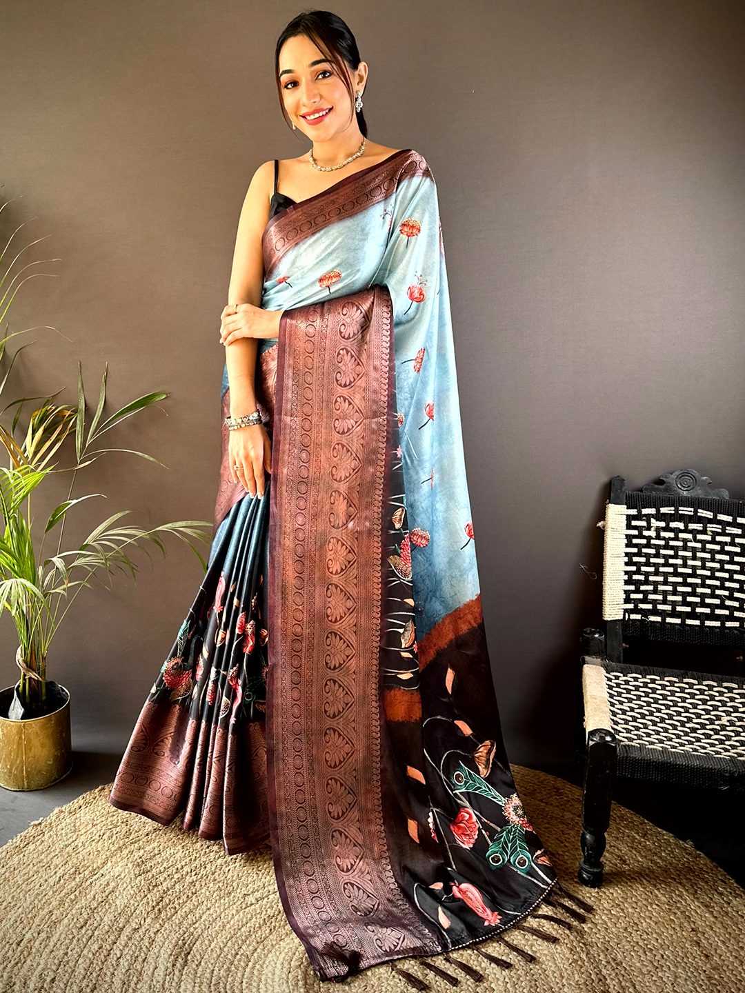 Ynf Soft Silk KESH276 Soft Silk Flower Sarees Wholesale Party Wear Sarees Printed Sarees Ombre Sarees Manufacturer- Kapda Export