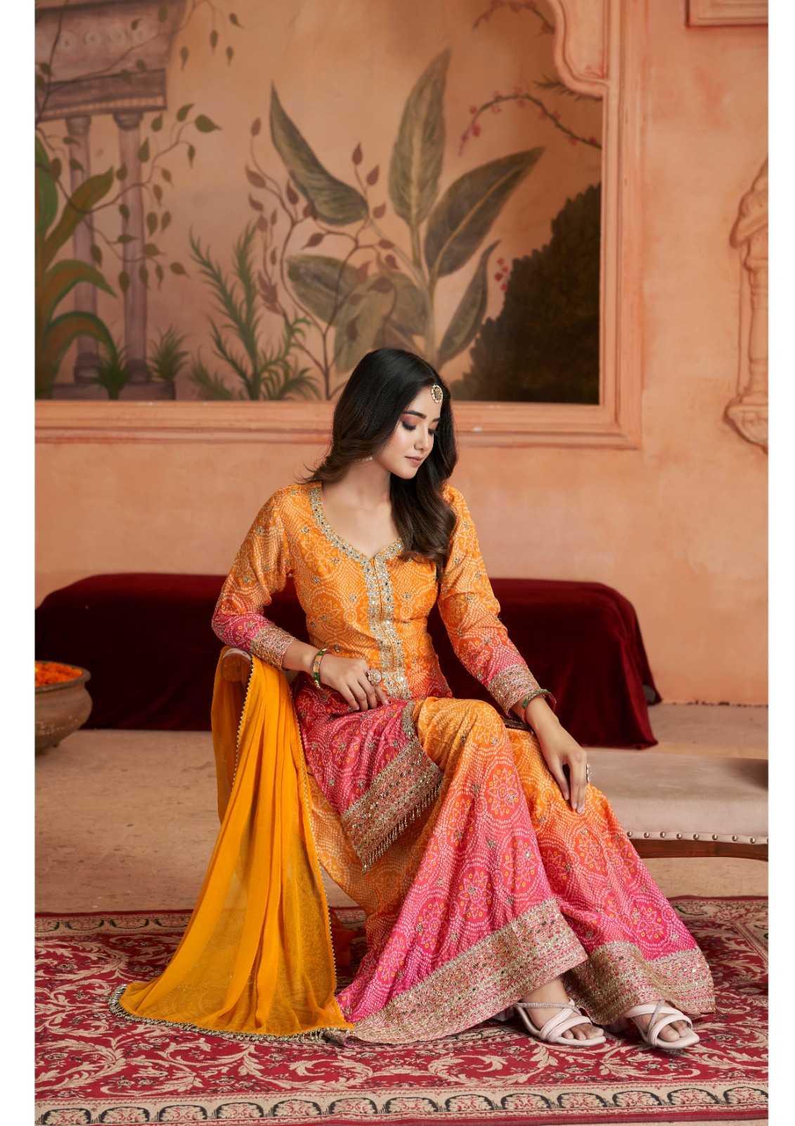 Ynf Chinon RIN184 Gulzar-Rangeela Suits & Dresses Diwali Collections Festive Collections Wholesale Sharara Salwar Suits Palazzo Suit Bandhani Suits Manufacturer- Kapda Export