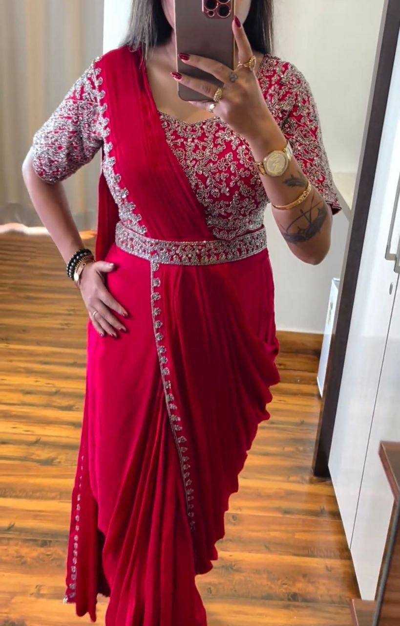 Ynf Chinon RIN187 642 Sarees Wedding Collections Festive Collections Wholesale Ready To Wear Sarees Embroidered Sarees Saree with Belt Manufacturer- Kapda Export