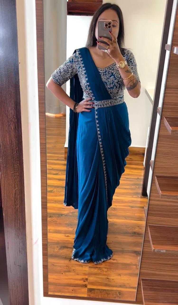 Ynf Chinon RIN187 642 Sarees Wedding Collections Festive Collections Wholesale Ready To Wear Sarees Embroidered Sarees Saree with Belt Manufacturer- Kapda Export