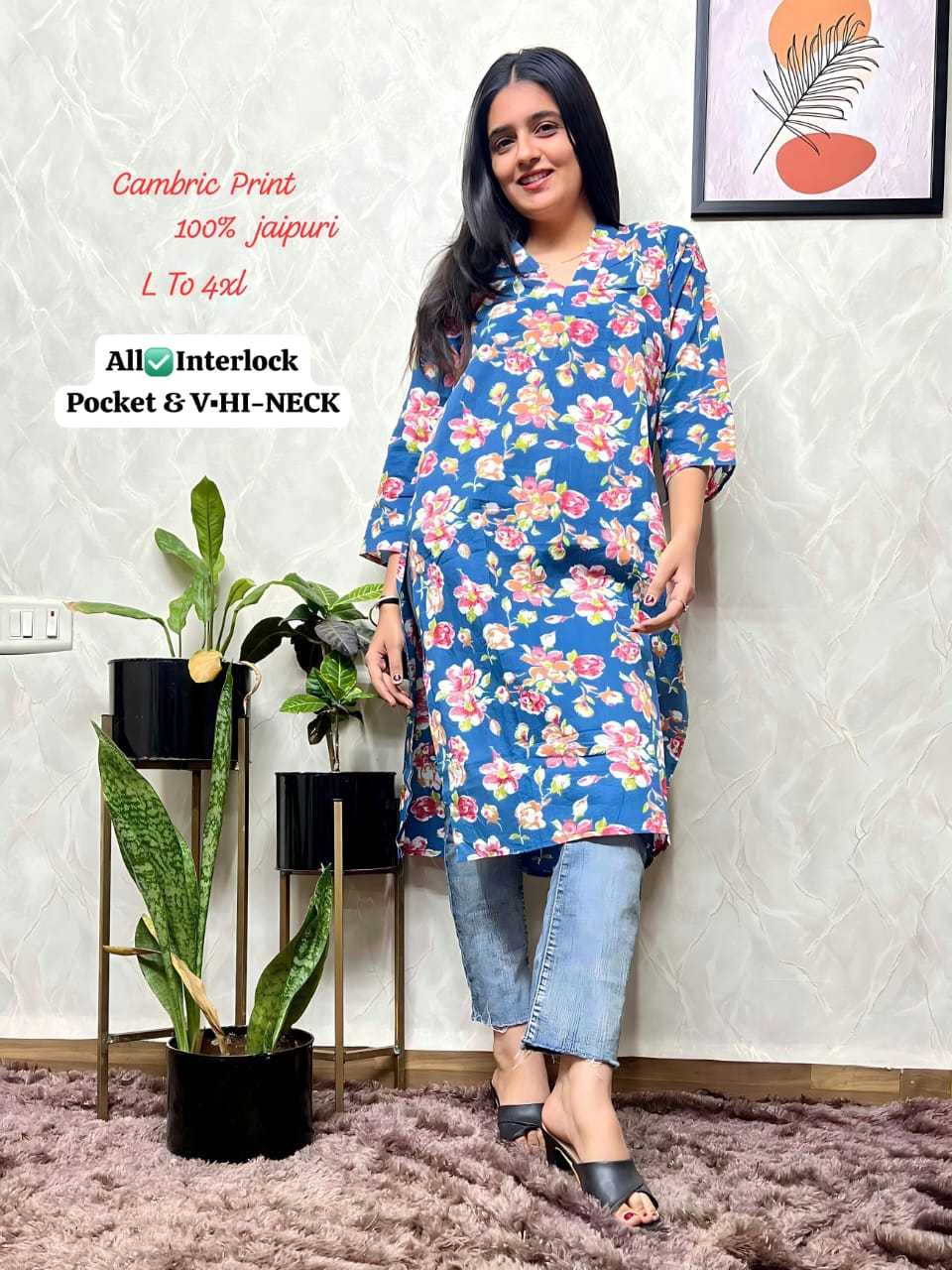 Ynf Cotton Cambric KESH418 Z 645 - 684 Kurti Wholesale Printed Kurtis V-Neck Kurtis Kurtis With Pockets Manufacturer- Kapda Export