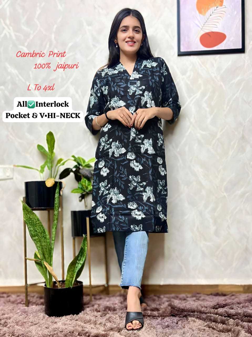Ynf Cotton Cambric KESH418 Z 645 - 684 Kurti Wholesale Printed Kurtis V-Neck Kurtis Kurtis With Pockets Manufacturer- Kapda Export