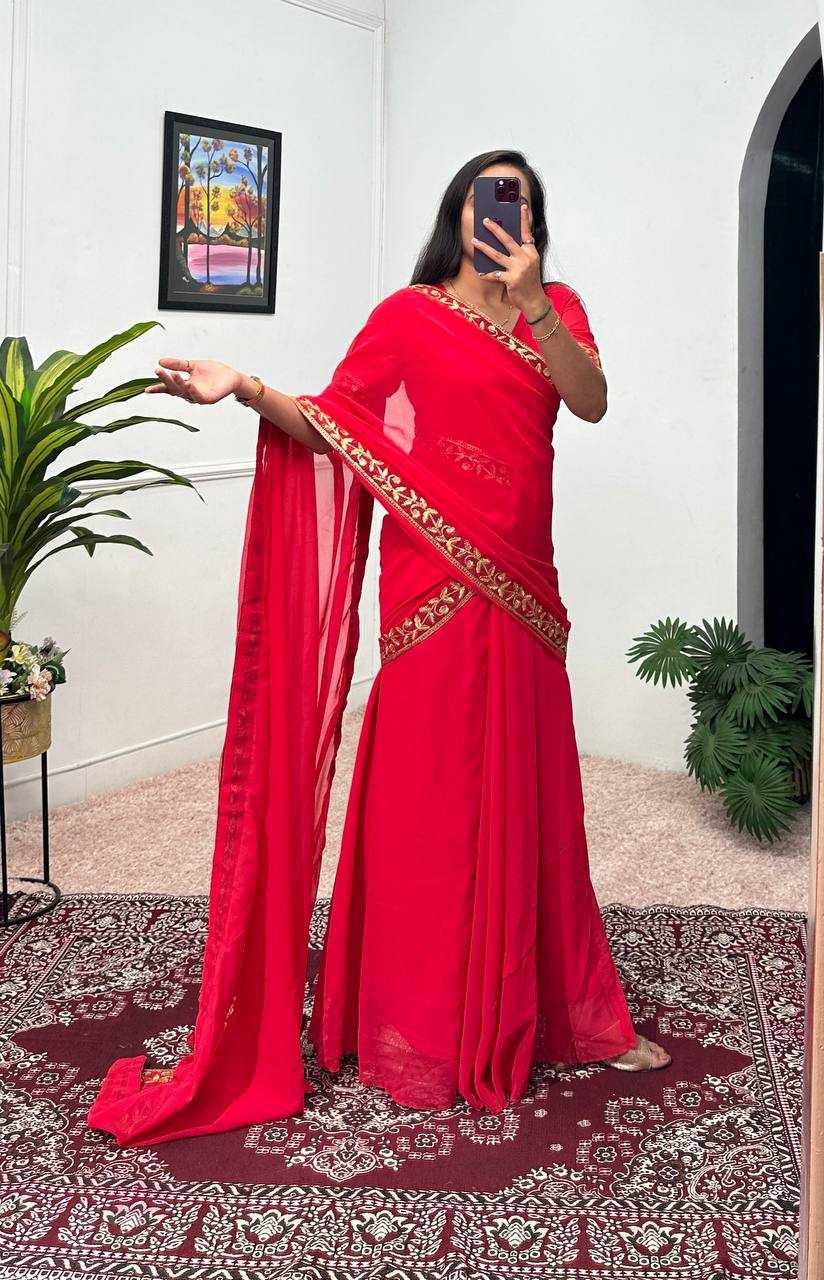 Ynf Faux Georgette RIN215 1077 Sarees Wholesale Ready To Wear Sarees Embroidered Sarees Saree Gown Manufacturer- Kapda Export