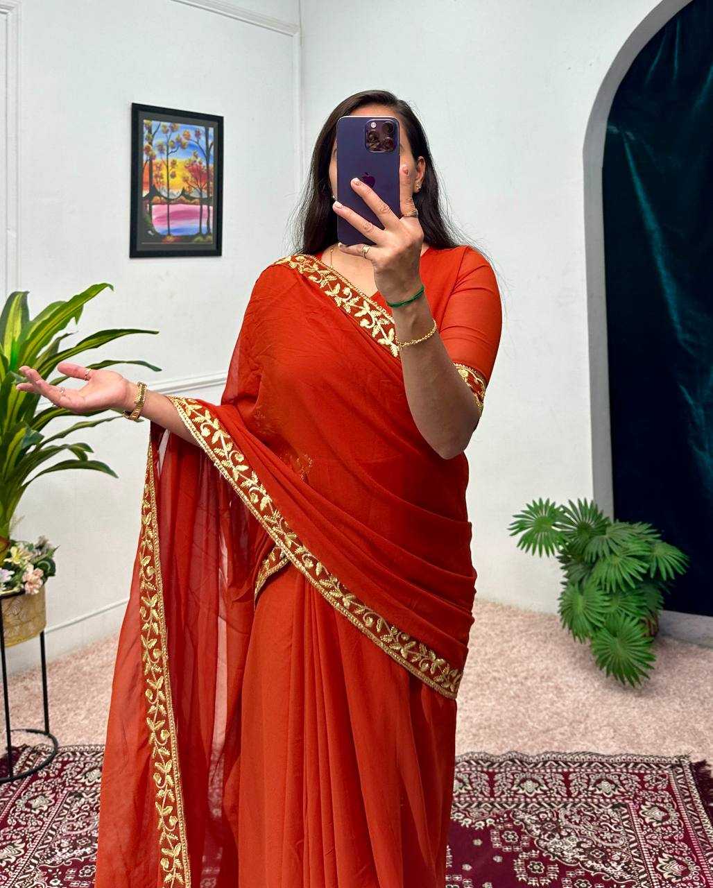 Ynf Faux Georgette RIN215 1077 Sarees Wholesale Ready To Wear Sarees Embroidered Sarees Saree Gown Manufacturer- Kapda Export