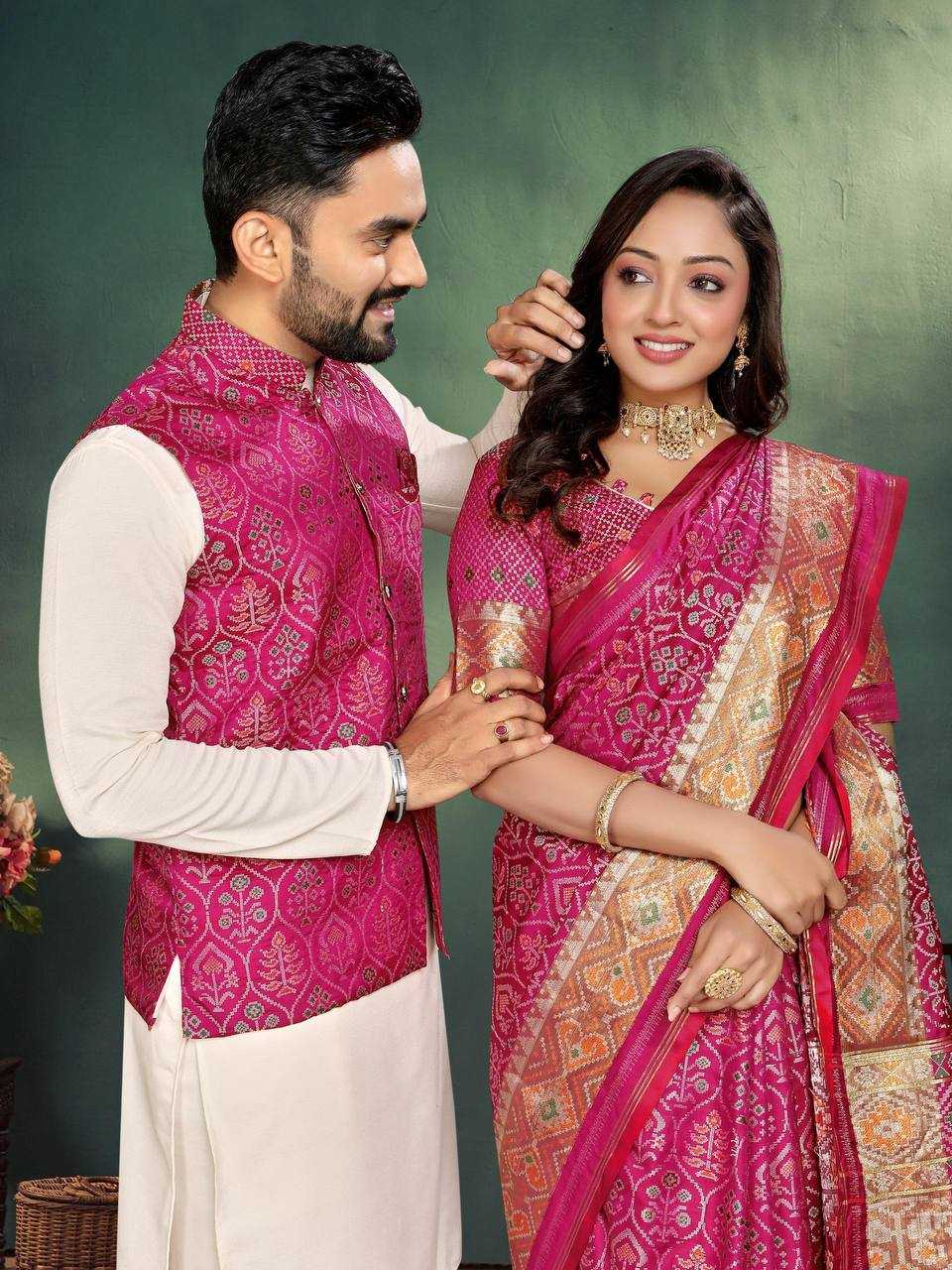 Ynf Jequard Silk RIN173 MOH-MAYA-2 Couple Wear Wholesale Matching Festive Outfits for Couples Couple Kurta Pajama and Saree Sets Manufacturer- Kapda Export