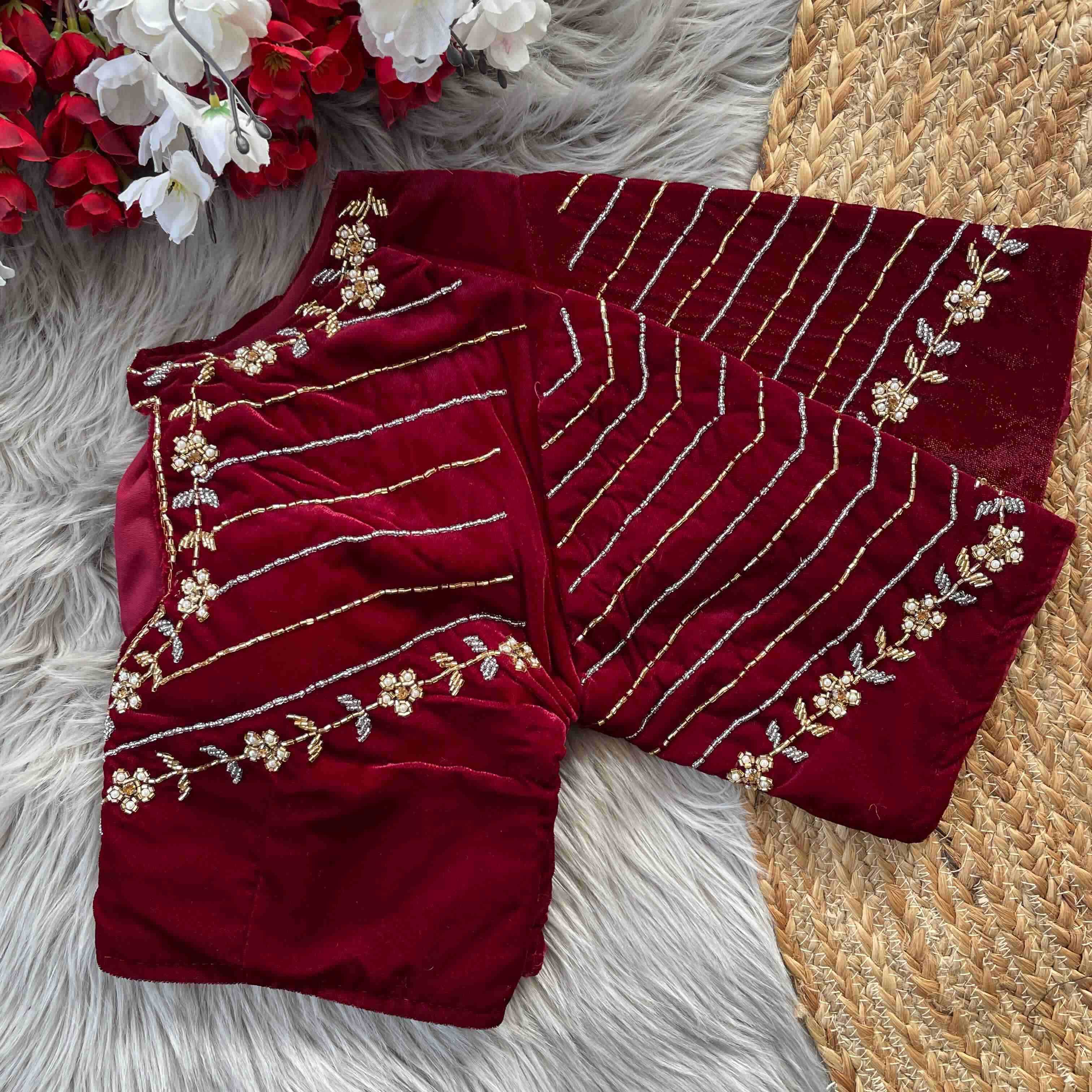 Ynf Velvet KESH388 BES-15 Readymade Blouses Wholesale Sequence Embroidery Blouse Party Wear Blouse Velvet Blouse Manufacturer- Kapda Export