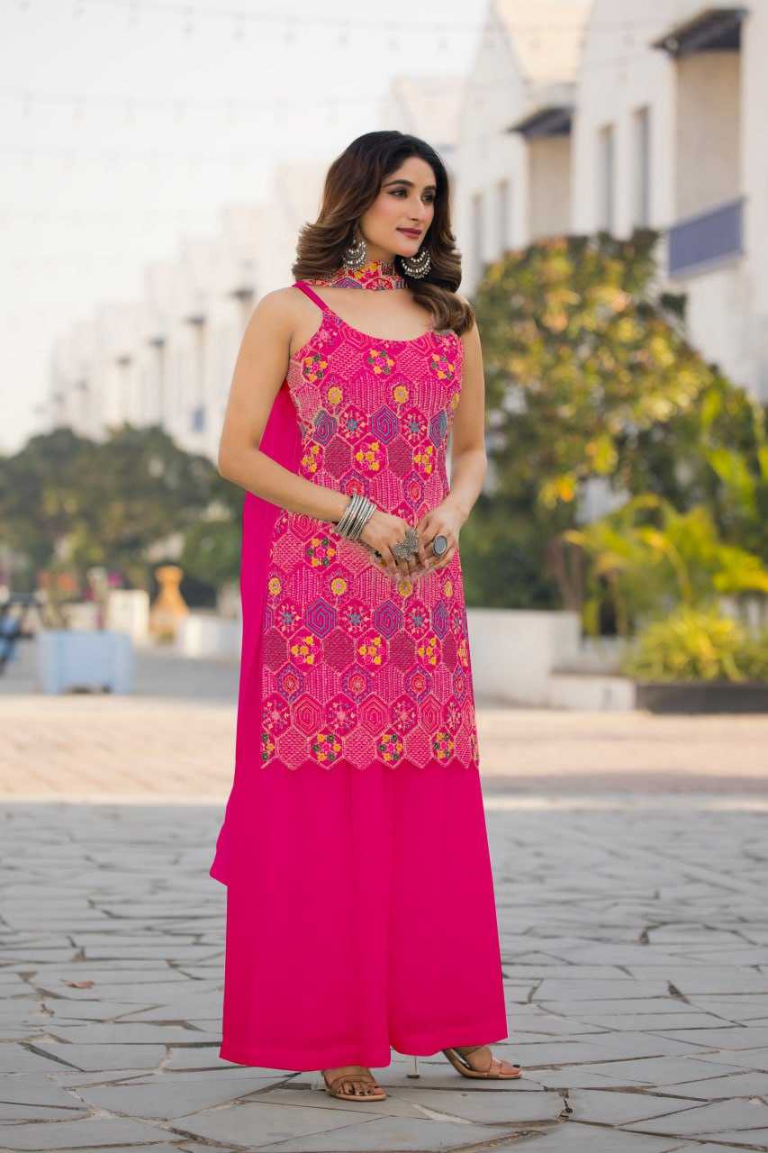 Ynf Chinon Silk RIN129 005 Suits & Dresses Wholesale Ladies Suits Embroidery Suits Palazzo Suit Sleeveless Dresses Manufacturer- Kapda Export