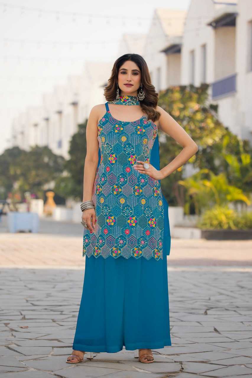 Ynf Chinon Silk RIN129 005 Suits & Dresses Wholesale Ladies Suits Embroidery Suits Palazzo Suit Sleeveless Dresses Manufacturer- Kapda Export