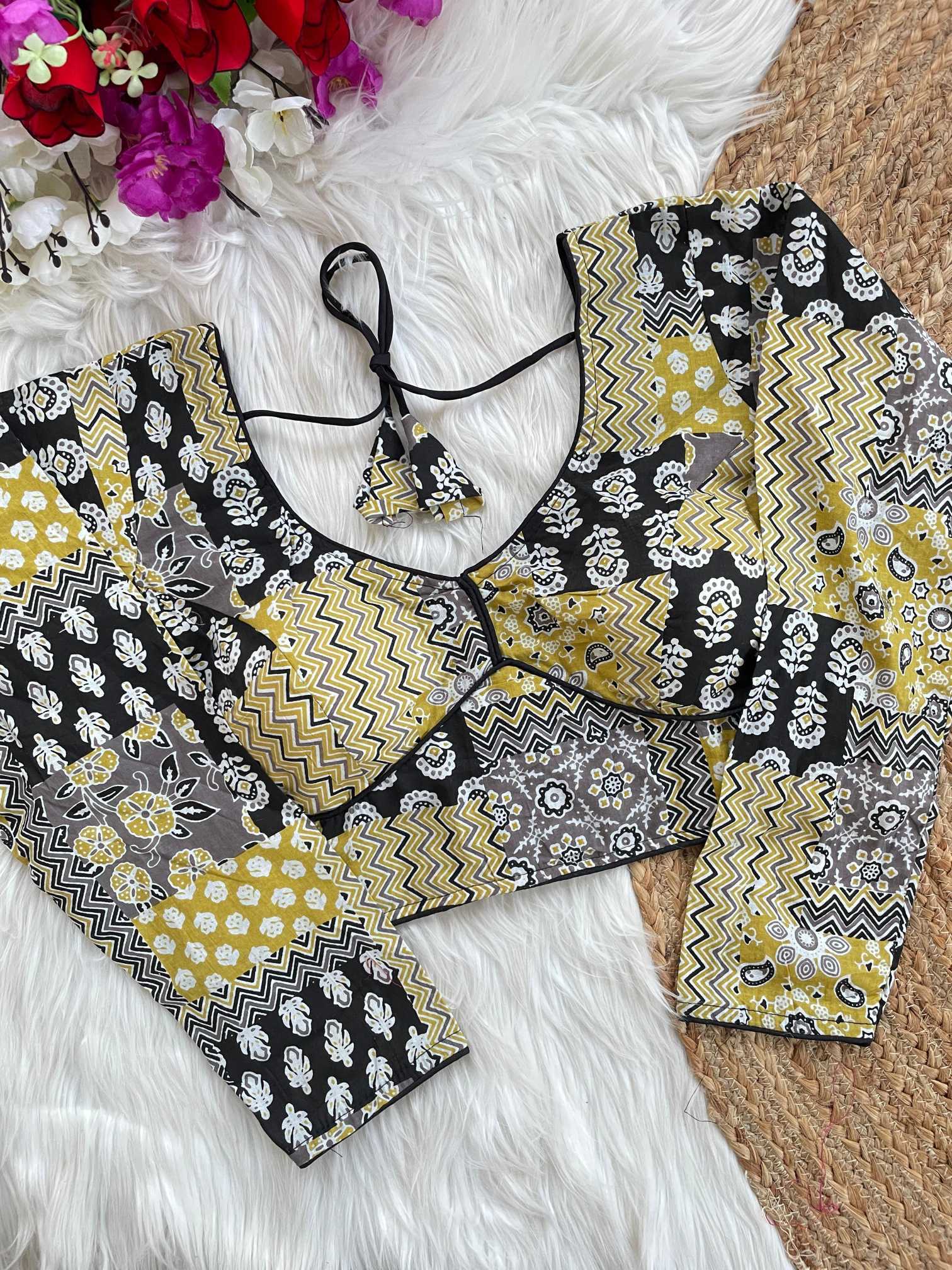 Ynf Cotton KESH426 Ajrakh full Readymade Blouses Wholesale V-Neck Blouses Printed Cotton Blouses Manufacturer- Kapda Export