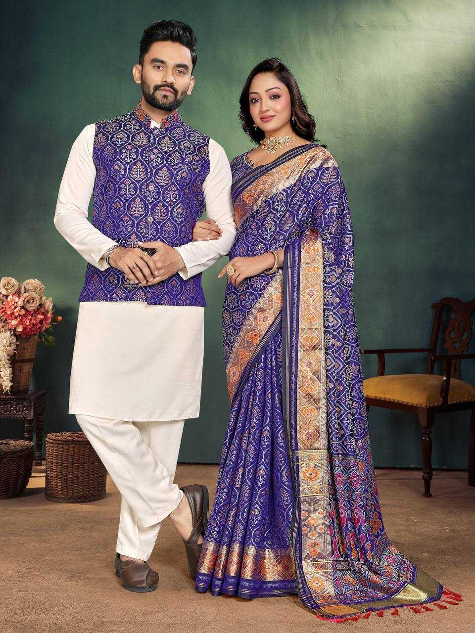 Ynf Jequard Silk RIN131 MOH-MAYA Couple Wear Wholesale Couple Matching Ethnic Outfits Couple Kurta Pajama and Saree Sets Manufacturer- Kapda Export