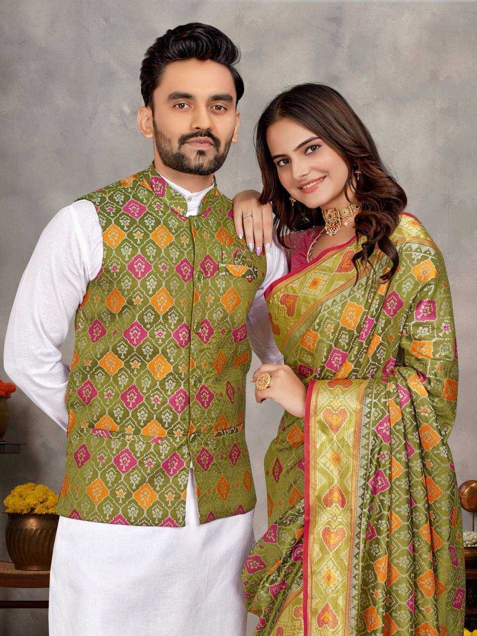Ynf Jequard Silk RIN131 MOH-MAYA Couple Wear Wholesale Couple Matching Ethnic Outfits Couple Kurta Pajama and Saree Sets Manufacturer- Kapda Export
