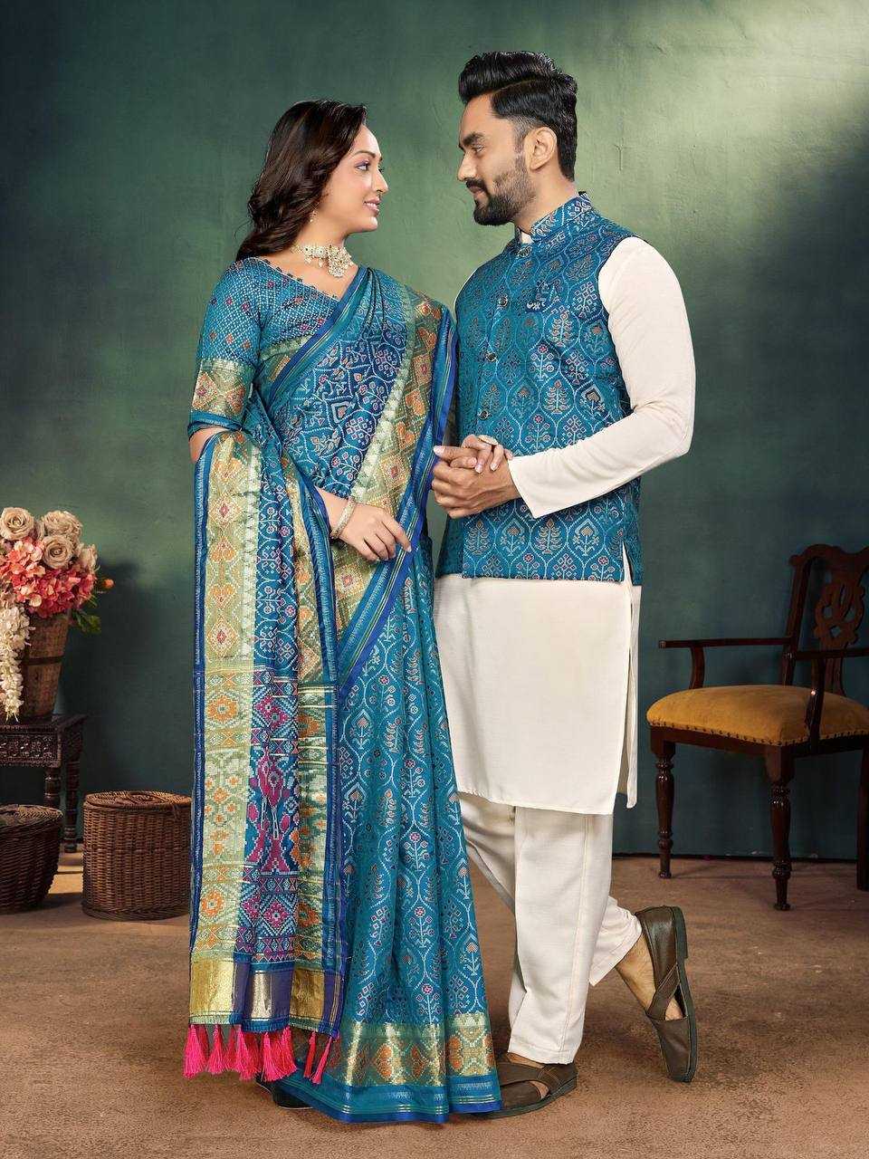 Ynf Jequard Silk RIN131 MOH-MAYA Couple Wear Wholesale Couple Matching Ethnic Outfits Couple Kurta Pajama and Saree Sets Manufacturer- Kapda Export