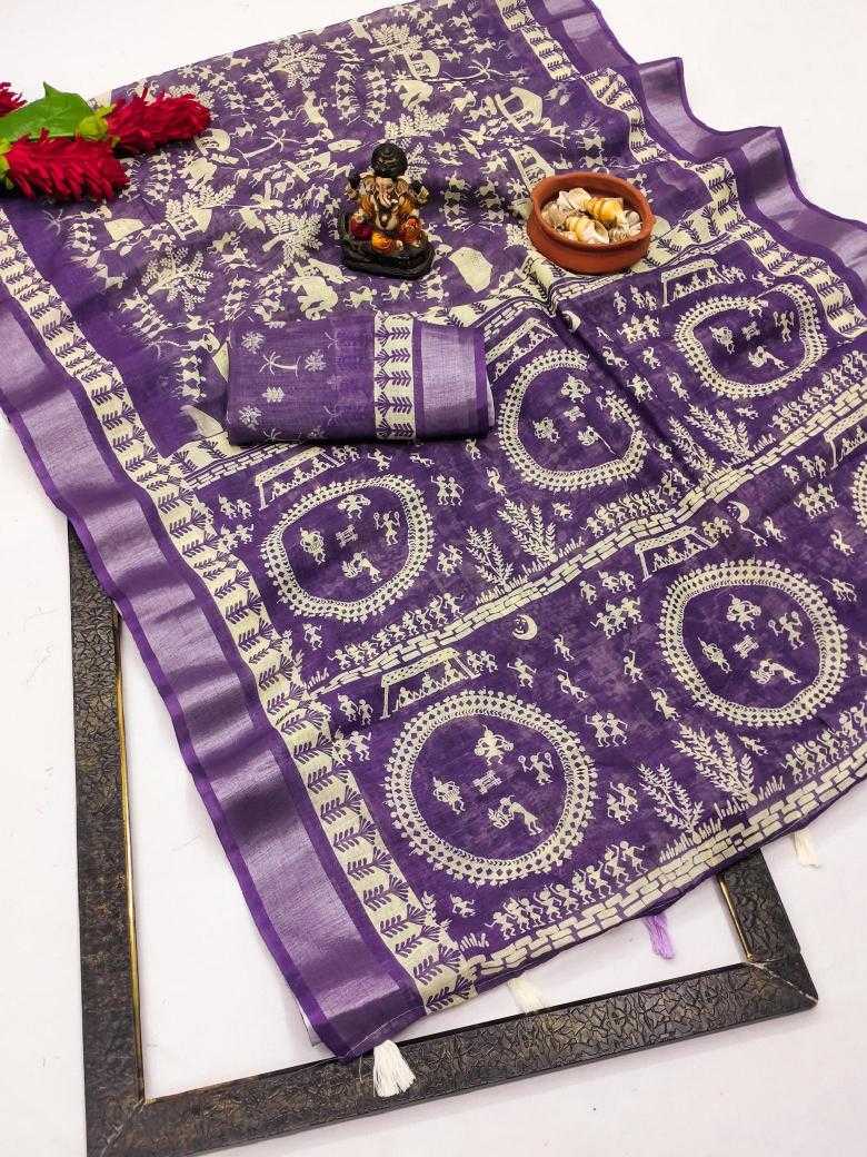 Ynf Linen RIN183 SILVER LINEN Sarees Wholesale Printed Sarees Cotton Linen Sarees Batik Sarees Manufacturer- Kapda Export