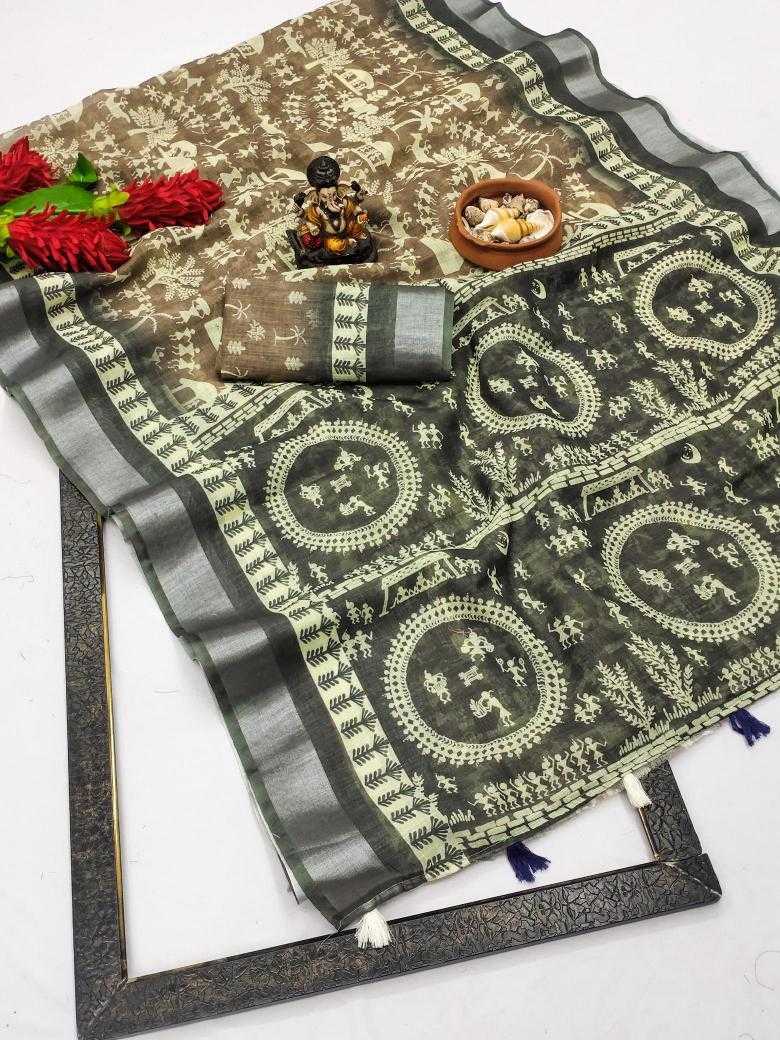 Ynf Linen RIN183 SILVER LINEN Sarees Wholesale Printed Sarees Cotton Linen Sarees Batik Sarees Manufacturer- Kapda Export