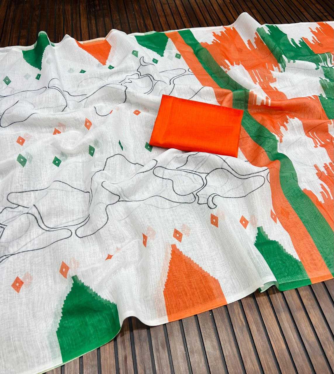 Ynf Pure Linen RIN225 951 Sarees Festive Collections Wholesale Printed Sarees Republic Day Collections Independence Day Collections Manufacturer- Kapda Export