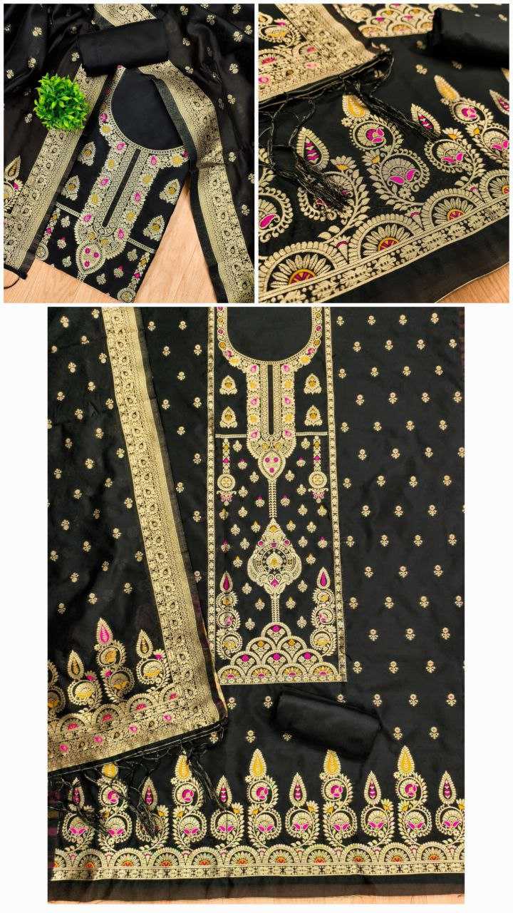 Ynf Banarasi Soft Silk RIN221 pure zari Banarasi silk Suits & Dresses Wholesale Unstitched Suits Suit Material Semi-Stitched Suits Manufacturer- Kapda Export