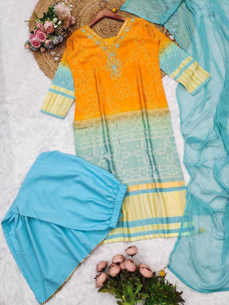 Ynf Bandhini Silk KESH501 JUMERA Suits & Dresses Wholesale Ladies Suits Embroidery Suits Bandhani Suits Manufacturer- Kapda Export