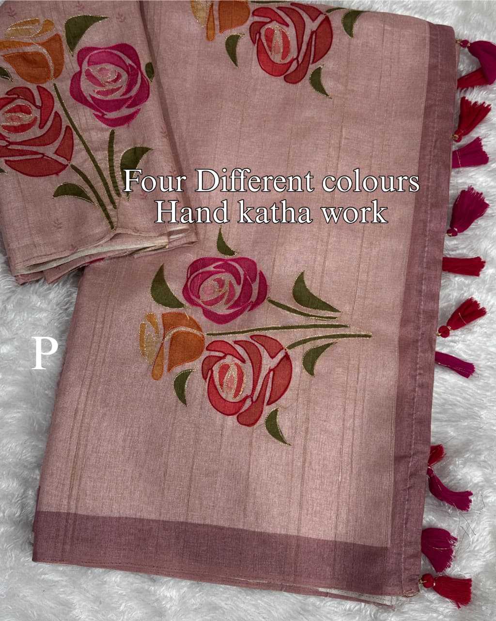 Ynf Cotton KESH500 Red Rose Sarees Wholesale Hand Printed Saree Cotton Sarees Linen Sarees Manufacturer- Kapda Export