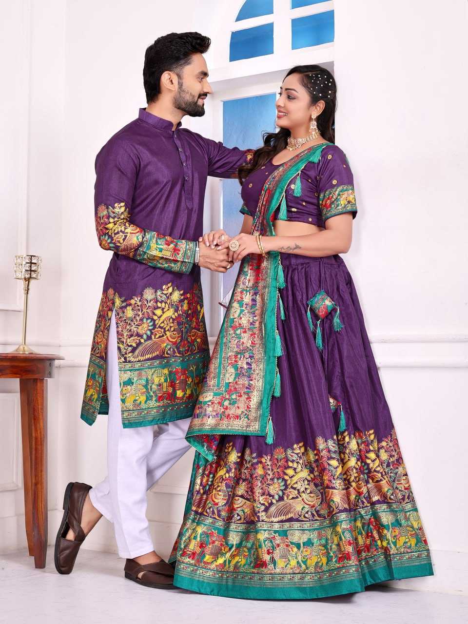 Ynf Dola Silk RIN131 LOVE BIRDS 02 Couple Wear Wholesale Couple Matching Ethnic Outfits Festive Matching Couple Dresses Party Wear Couple Ethnic Collection Manufacturer- Kapda Export
