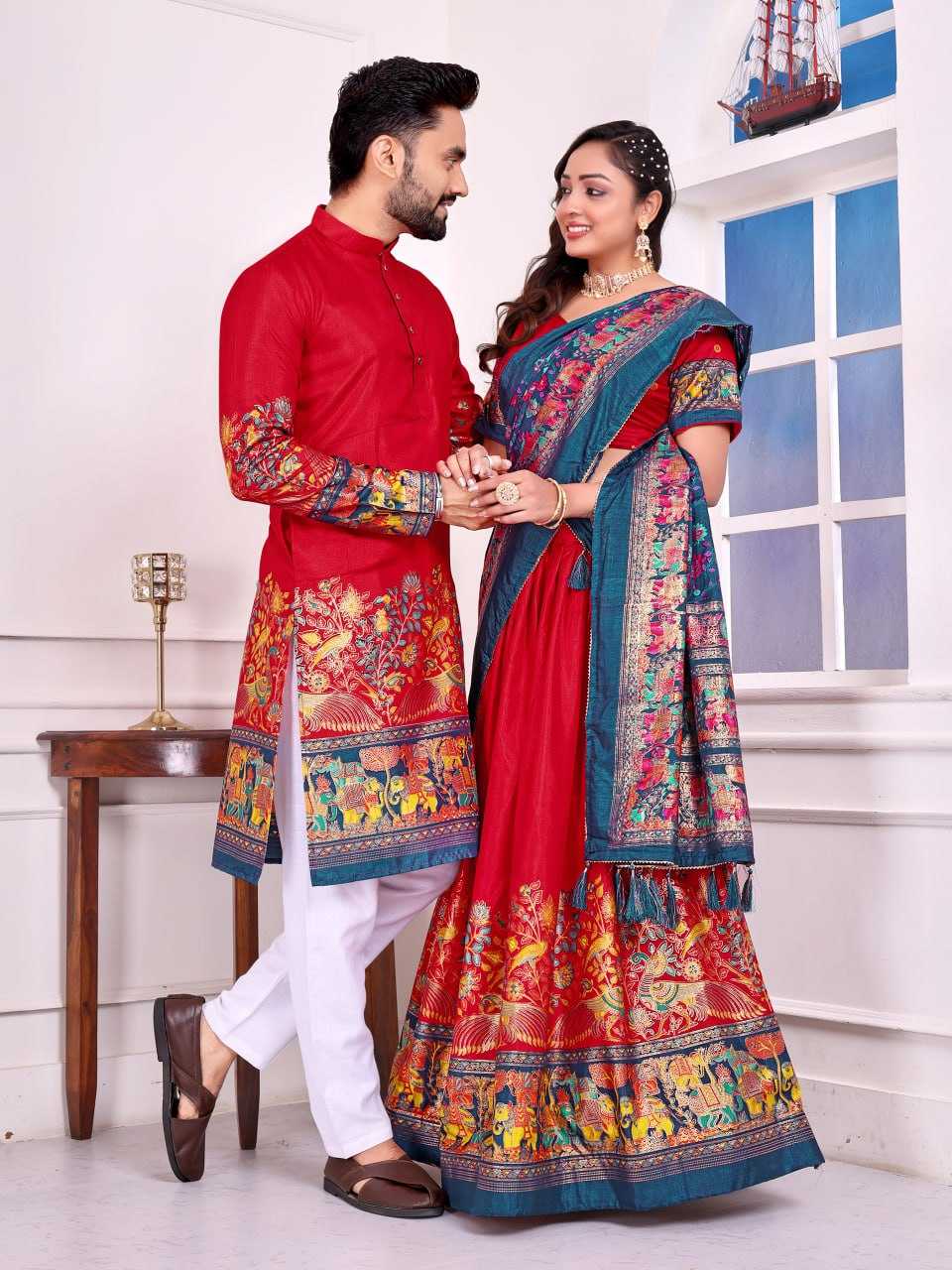 Ynf Dola Silk RIN131 LOVE BIRDS 02 Couple Wear Wholesale Couple Matching Ethnic Outfits Festive Matching Couple Dresses Party Wear Couple Ethnic Collection Manufacturer- Kapda Export