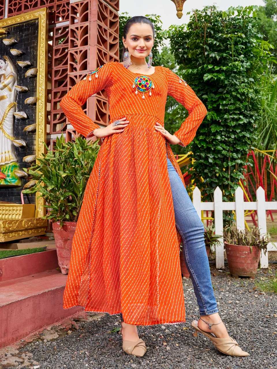 Ynf Faux Georgette KESH564 136 Kurti Wholesale Festive Kurtis Bandhani Kurtis Manufacturer- Kapda Export