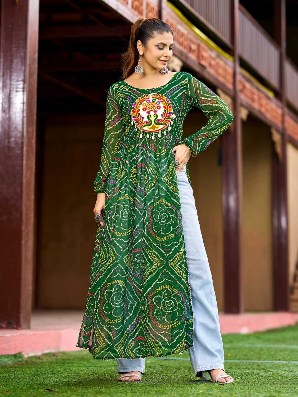 Ynf Faux Georgette KESH564 139 Kurti Wholesale Festive Kurtis Bandhani Kurtis Manufacturer- Kapda Export