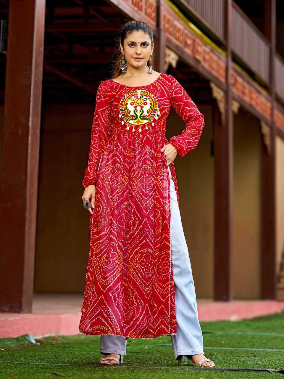 Ynf Faux Georgette KESH564 139 Kurti Wholesale Festive Kurtis Bandhani Kurtis Manufacturer- Kapda Export