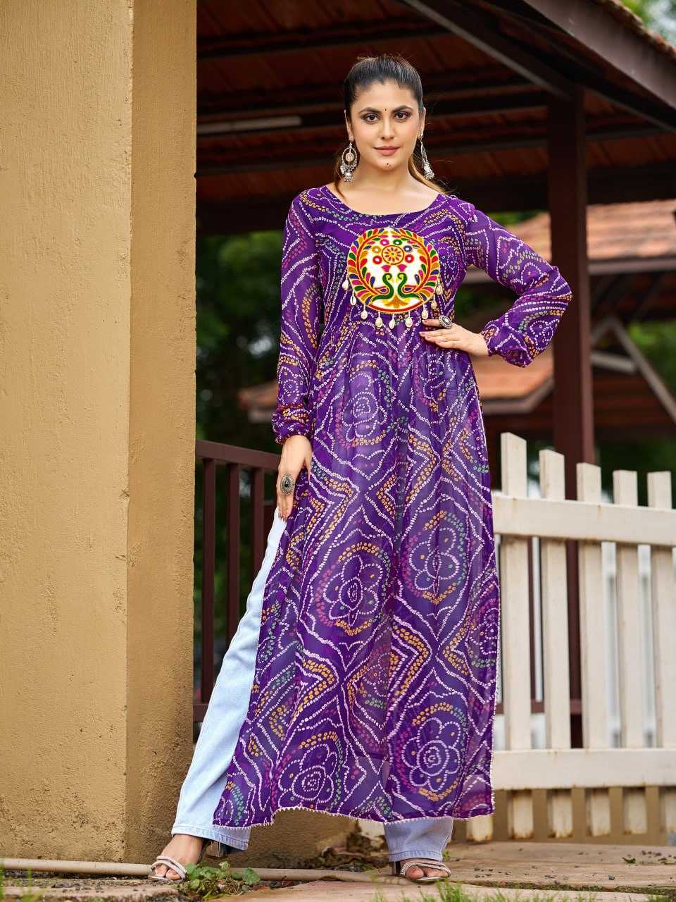 Ynf Faux Georgette KESH564 139 Kurti Wholesale Festive Kurtis Bandhani Kurtis Manufacturer- Kapda Export
