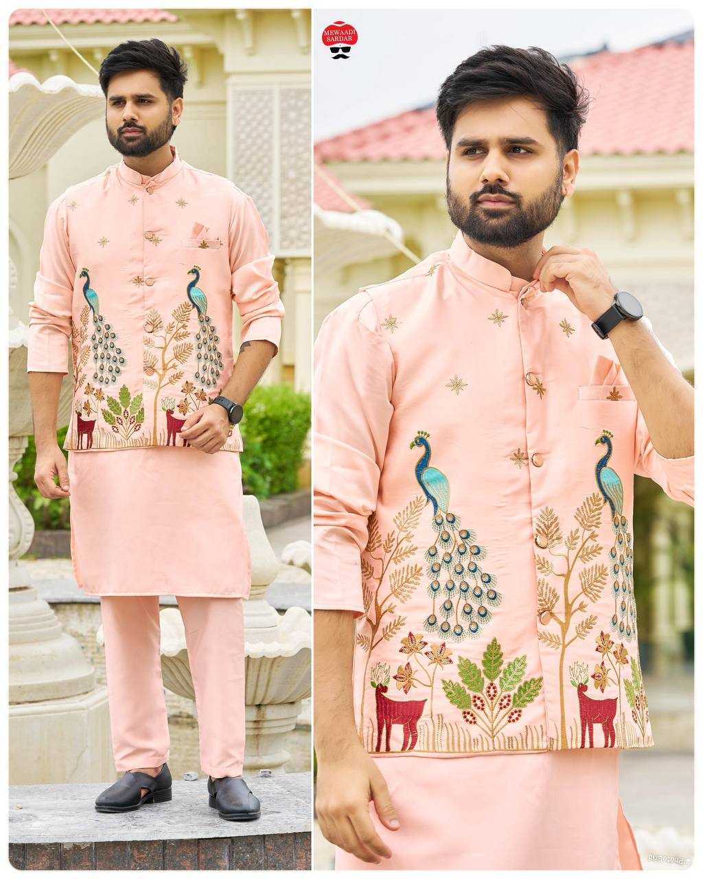 Ynf Malay Satin Silk RIN125 Swagat 3.0 Mens Wear Wholesale Mens Kurta Pyjama Casual Wear Nehru Jacket Embroidered Kurta Pajama Manufacturer- Kapda Export
