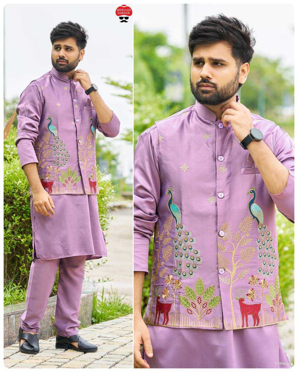 Ynf Malay Satin Silk RIN125 Swagat 3.0 Mens Wear Wholesale Mens Kurta Pyjama Casual Wear Nehru Jacket Embroidered Kurta Pajama Manufacturer- Kapda Export