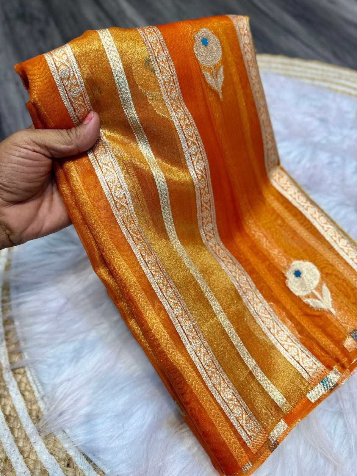 Ynf Tissue Silk KESH484 SUMMER HEAT Silk Sarees Wholesale Banarasi Silk Sarees Brocade Sarees Zari Border Silk Sarees Manufacturer- Kapda Export