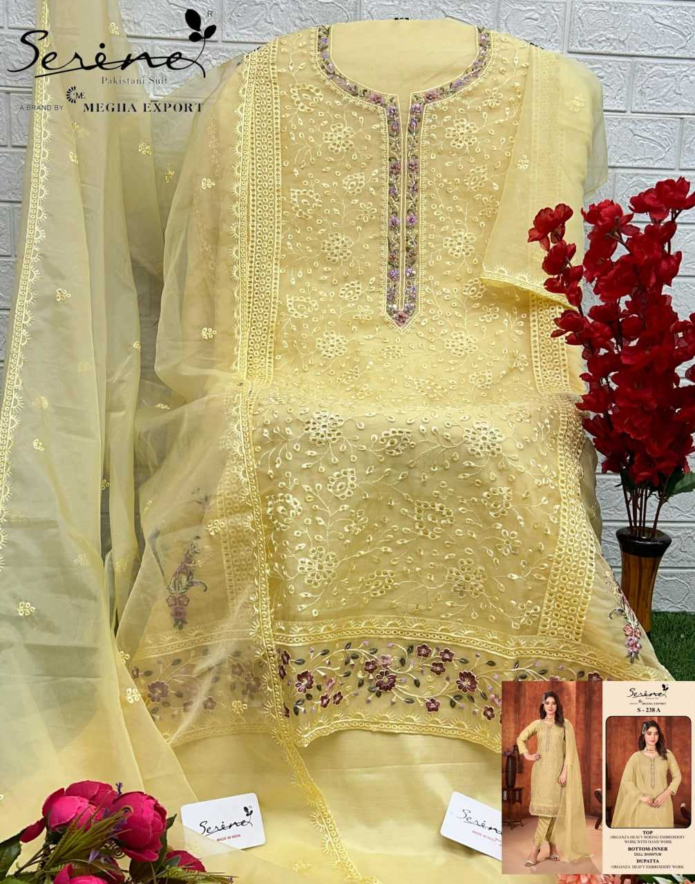 Ynf Organza KESH530 SERINE 238 Suits & Dresses Wholesale Unstitched Suits Embroidery Suits Semi Stitched Suits Manufacturer- Kapda Export