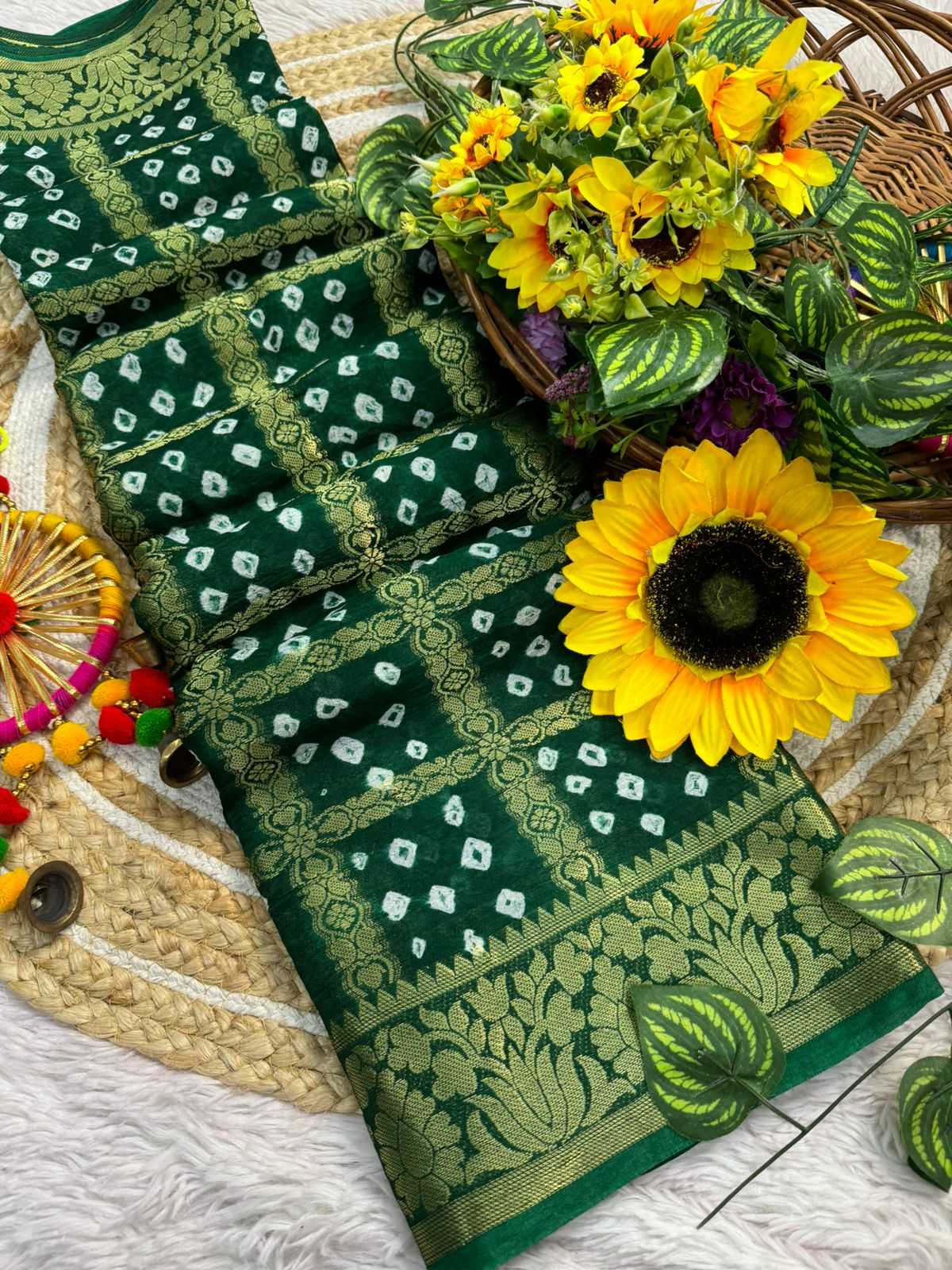 Ynf Pure Bandhej KESH576 chokdi Silk Sarees Wholesale Zari Border Silk Sarees Kanchipuram Silk Sarees Festival Silk Sarees Manufacturer- Kapda Export