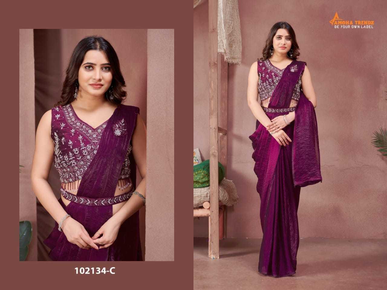 Ynf Satin KESH416 Amoha 102134 Sarees Wholesale Ready To Wear Sarees Hand Work Sarees Saree with Belt Manufacturer- Kapda Export