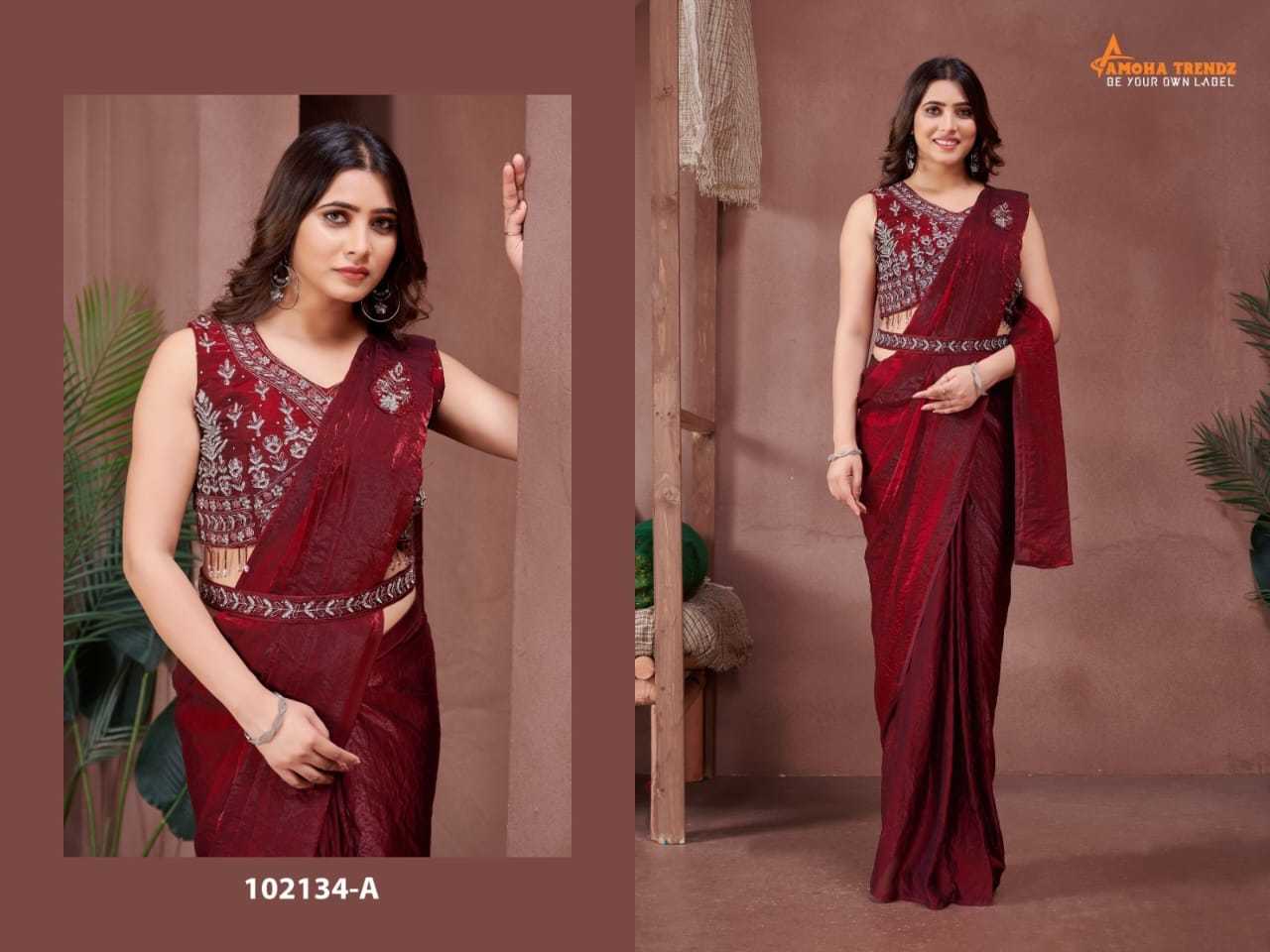Ynf Satin KESH416 Amoha 102134 Sarees Wholesale Ready To Wear Sarees Hand Work Sarees Saree with Belt Manufacturer- Kapda Export