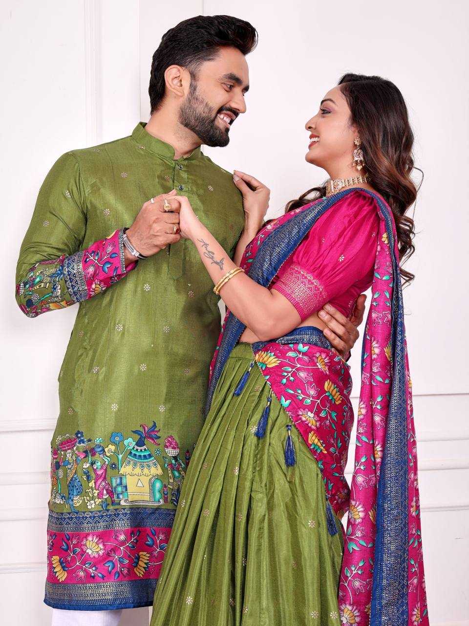 Ynf Dola Silk KESH620 SWEET HEART-2 Couple Wear Wholesale Couple Matching Ethnic Outfits Festive Matching Couple Dresses Designer Ethnic Outfits for Couples Manufacturer- Kapda Export