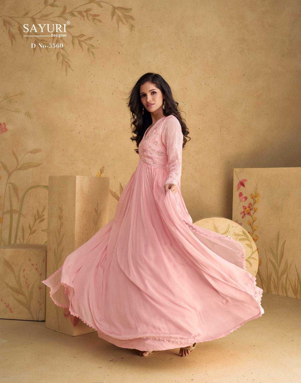 Ynf Chinon Silk KESH481 SAYURI SAJNI 5558 Gowns Wholesale Fancy Gowns Embroidery Gowns Long Gowns Full Sleeve Gowns Manufacturer- Kapda Export