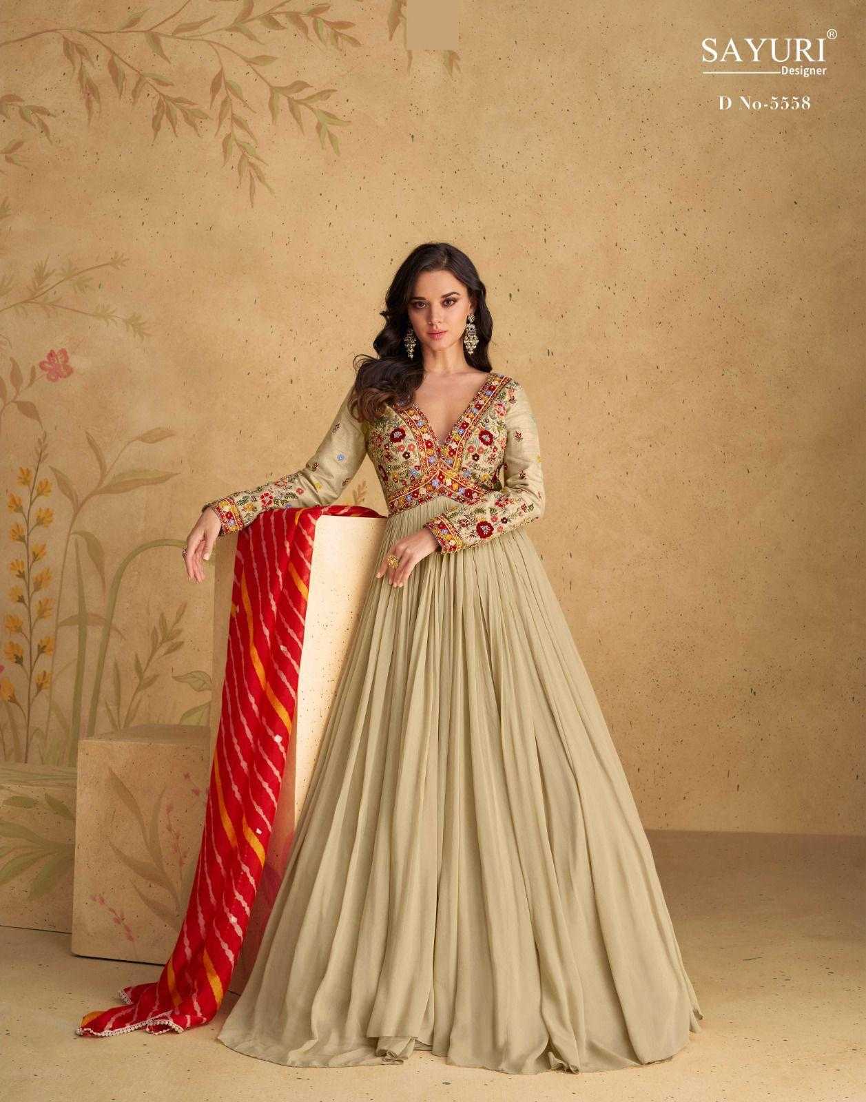 Ynf Chinon Silk KESH481 SAYURI SAJNI 5558 Gowns Wholesale Fancy Gowns Embroidery Gowns Long Gowns Full Sleeve Gowns Manufacturer- Kapda Export