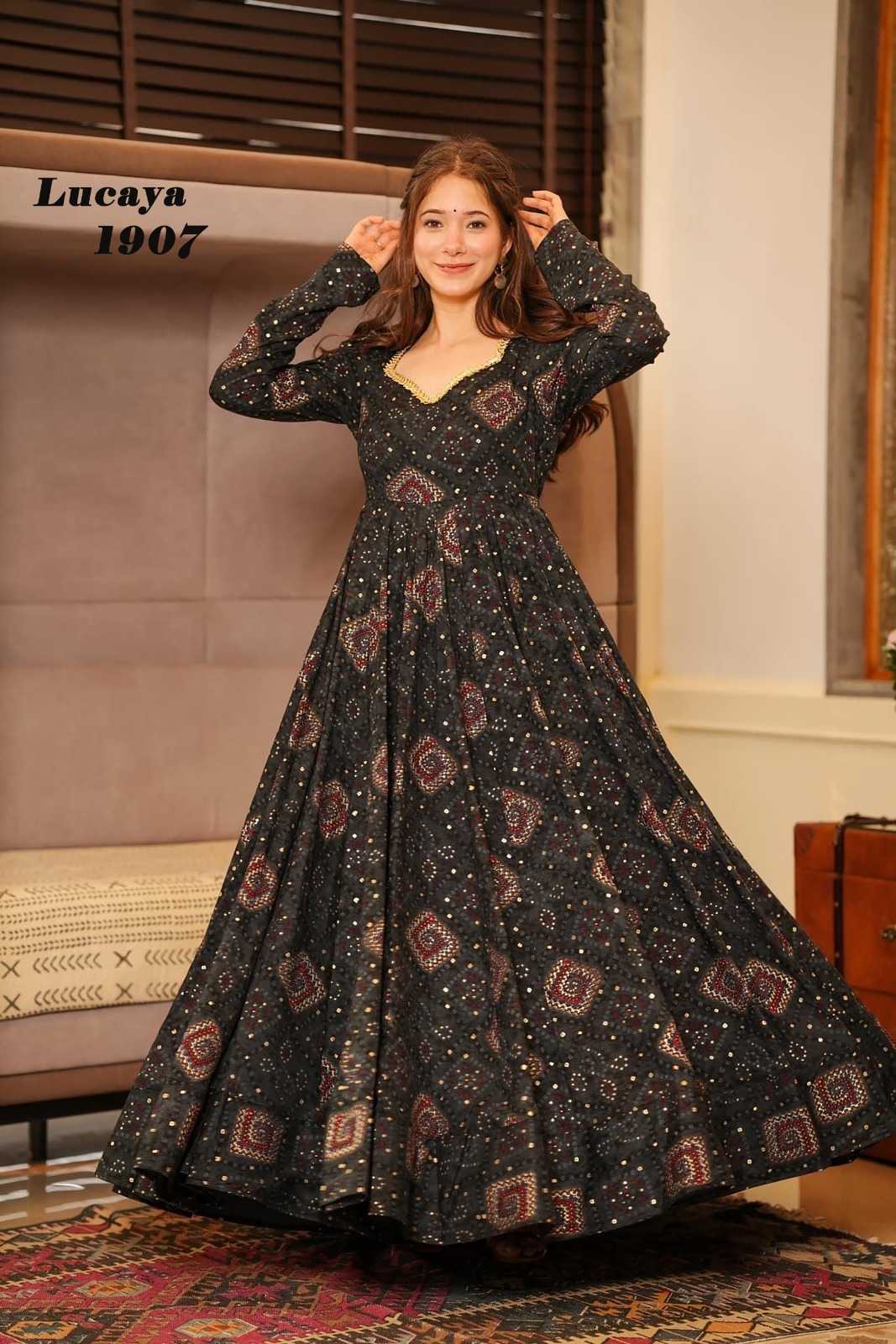 Ynf Heavy Rayon KESH530 LUCAYA VOL-19 1901 Gowns Wholesale Fancy Gowns Full Sleeve Gowns Lehenga Style Gown Manufacturer- Kapda Export