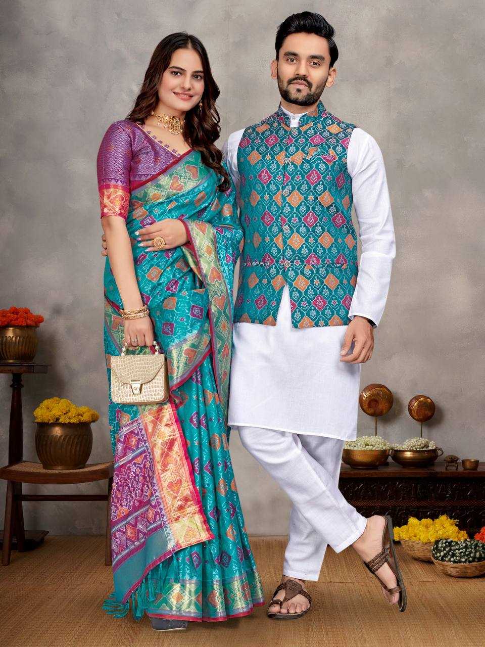 Ynf Jacquard KESH620 MOH-MAYA-1 Couple Wear Festive Collections Wholesale Couple Kurta Pajama and Saree Sets Party Wear Couple Ethnic Collection Manufacturer- Kapda Export