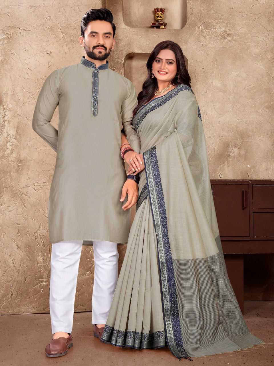 Ynf Linen KESH530 M-1 Couple Wear Wholesale Couple Kurta Pajama and Saree Sets Manufacturer- Kapda Export