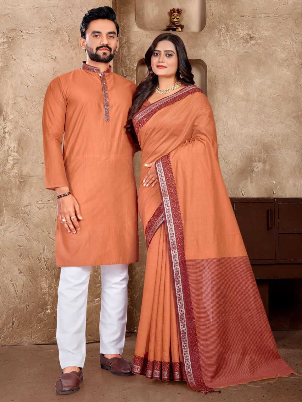 Ynf Linen KESH530 M-1 Couple Wear Wholesale Couple Kurta Pajama and Saree Sets Manufacturer- Kapda Export